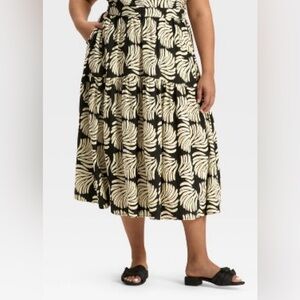 NWT A New Day Black Cream Seashell Tiered Midi Skirt A-Line XXL Summer Style